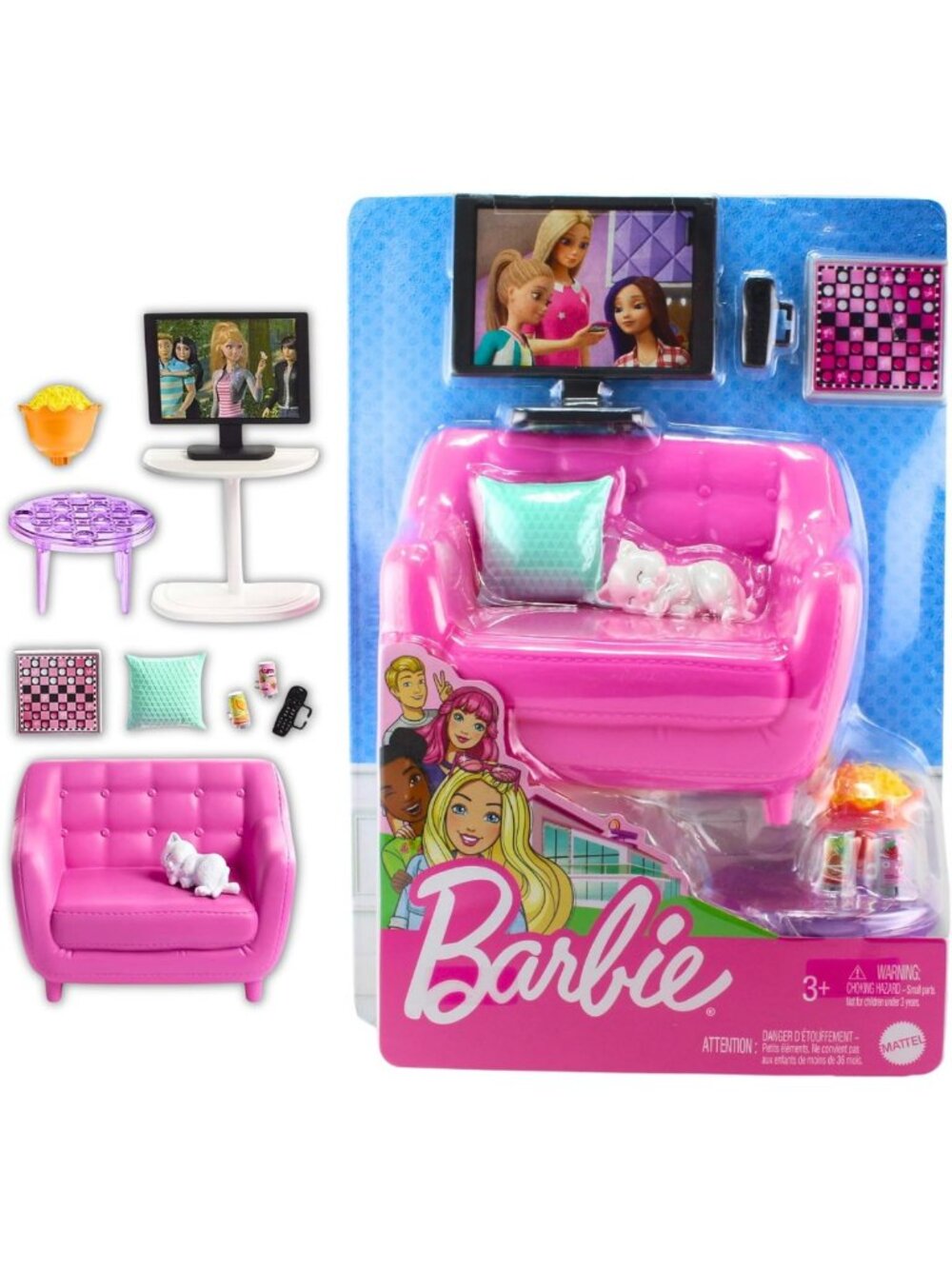 Cozy Indoor Furniture Playset for Dolls - Living Room, Kitten & Accessories